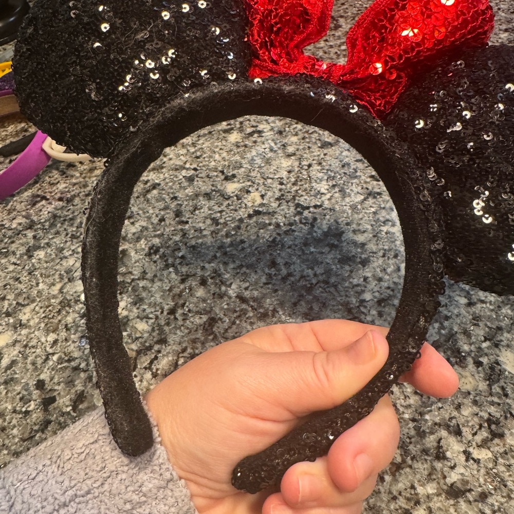 Disney Black Sequin Minnie Ears Headband with Red Sequin Bow - Picture 3 of 3